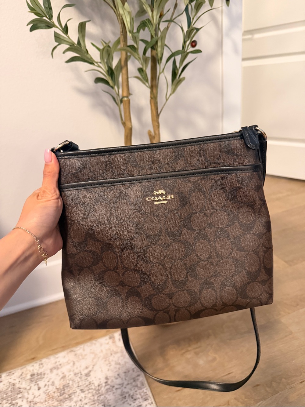 COACH Brown Signature Monogram Crossbody Bag